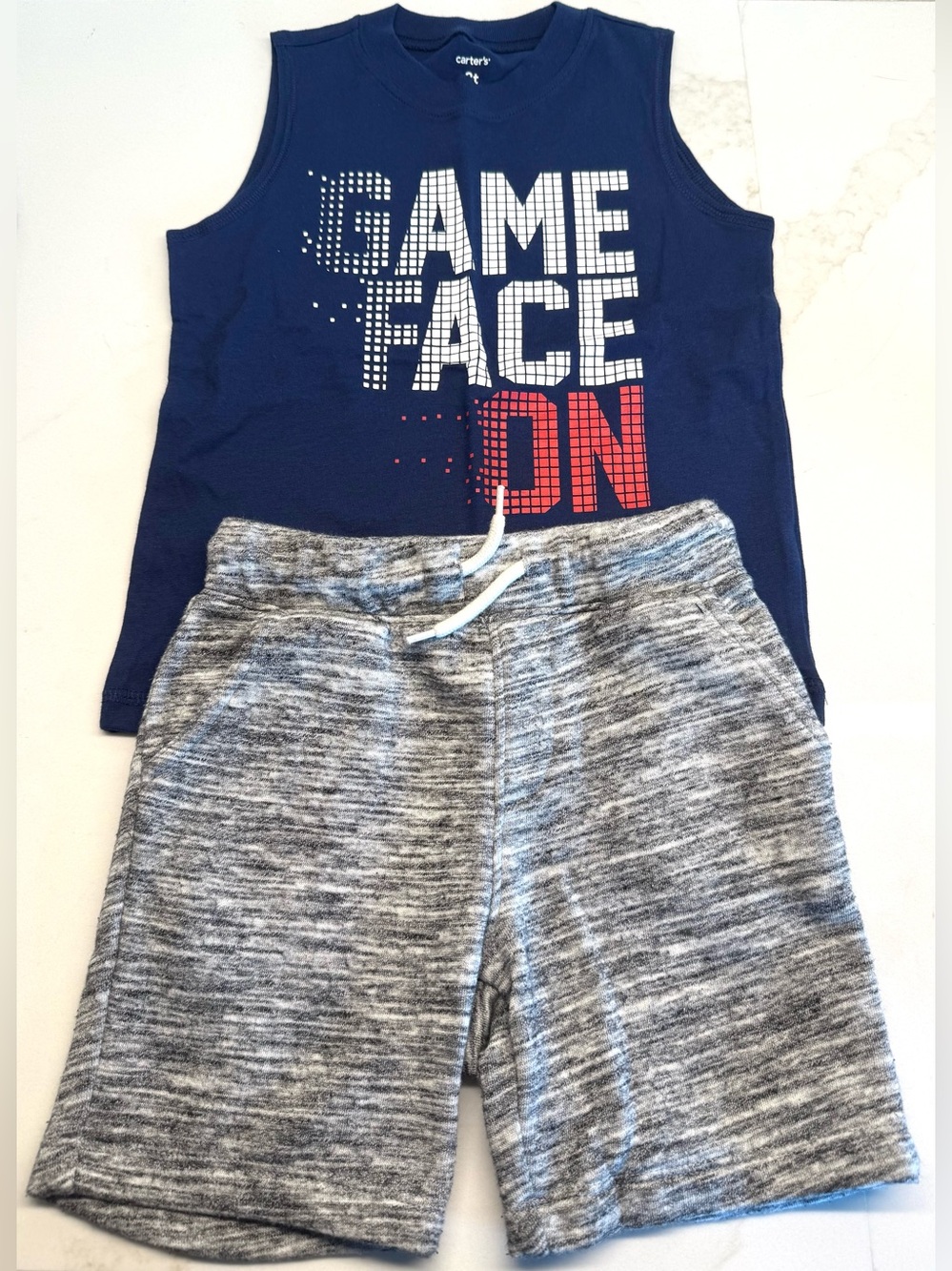 Boys Size 3T Outfit Set – Game Face On Tank & Gray Knit Shorts